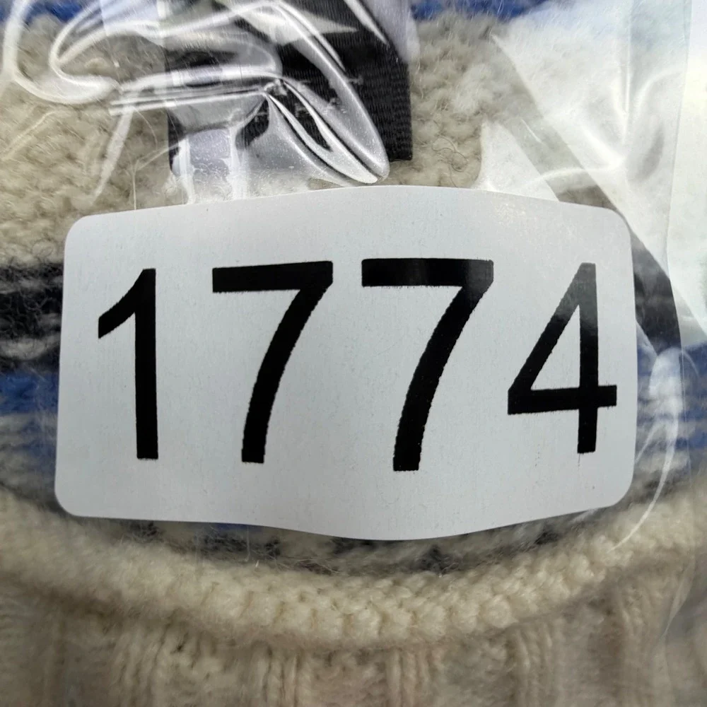 J.Crew Small 100% Wool Fair Isle Striped Crewneck Sweater Cream Blue